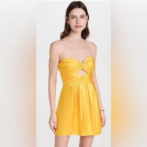 Cinq A Sept Beck Silk Mini Dress Yellow Ruched Cutout Size 2 No Straps